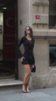 The Noir Ruffle Lace-Up Mini Dress – 1065