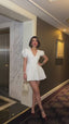 Vintage Charm Puff Sleeve Mini Dress - 1174