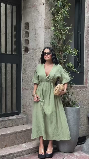 The Riviera Puff-Sleeve Midi Dress – 1206