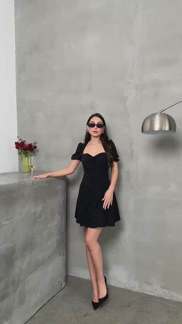 Romantic Buttoned Sweetheart Mini Dress - 1175