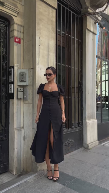 The Noir Elegance Slit Midi Dress - 1092